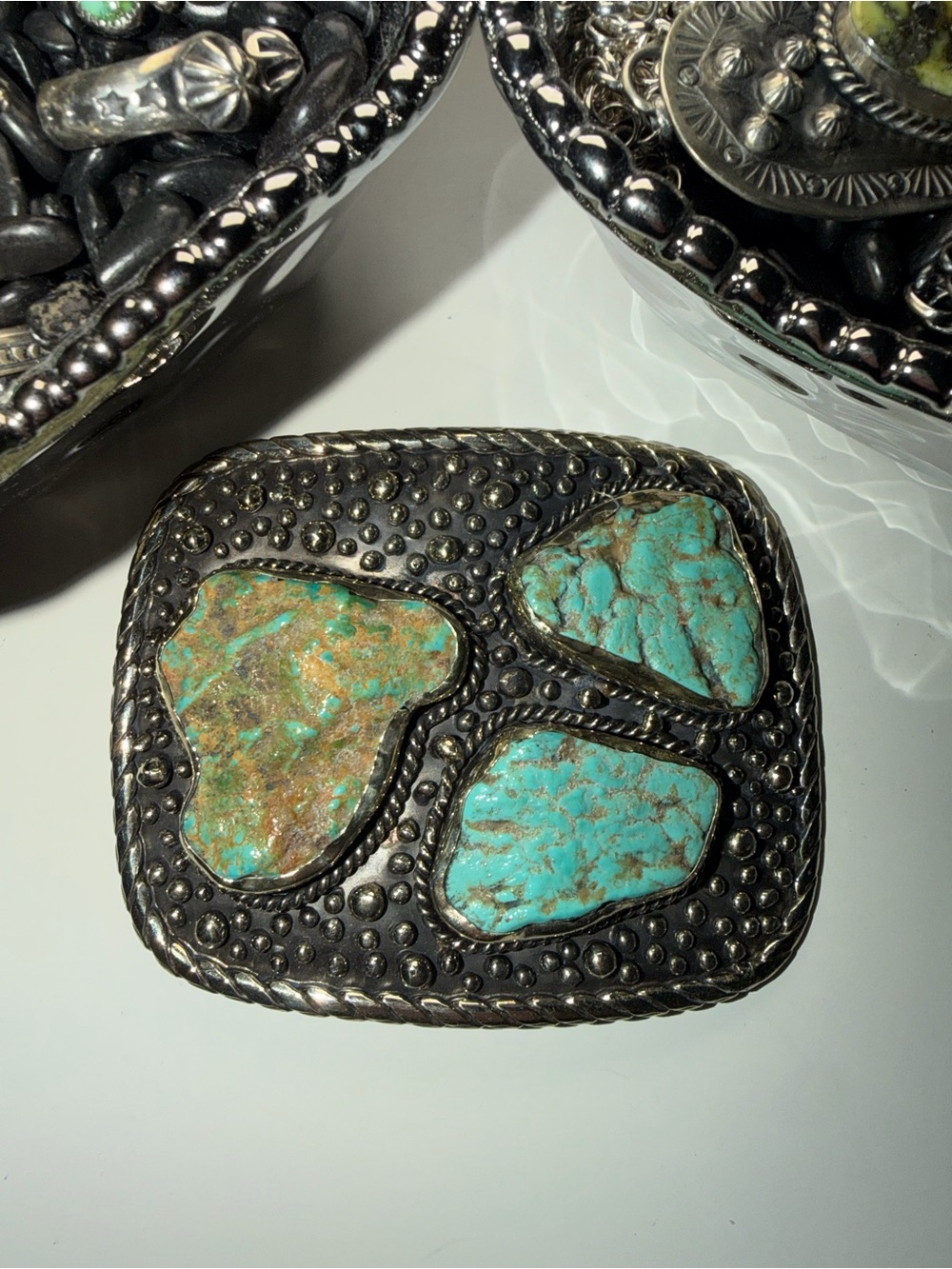 Turquoise Western Belt Buckle - GERMAN SILVER